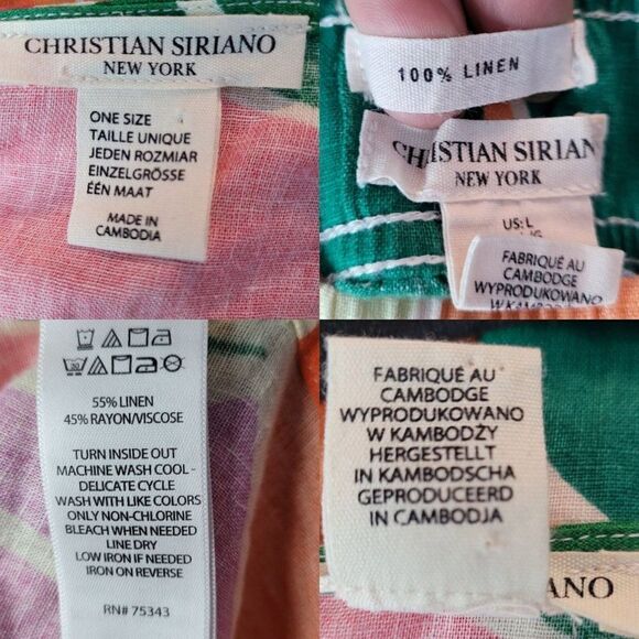 Christain Siriano Linen Beach Swimsuit Cover-up Pants Set L Multicolor Abstract - Picture 3 of 16